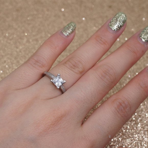 NEW 925 Silver Princess Cut Diamond Ring K - Picture 5 of 5